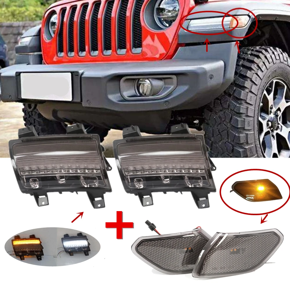 Для Jeep Wrangler JL 2018 2019 переднее крыло вспышек Копченый светодиодный светодиодные