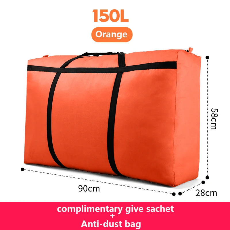 Orange 150L Дорожная сумка, холщовая, переносная, для женщин, для выезда за границу, сумка для багажа, большая вместительность, 40L-180L, большая, переносная, для дома, сумка для хранения, очень большая - Цвет: Orange 150L