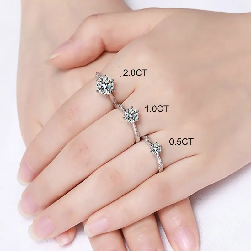 

Sterling silver four-claw cross moissanite ring for women 1ct D color hearts and arrows wedding engagement luxury jewelry JF-20