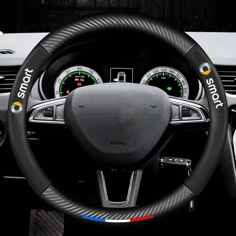 

Чехлы из углеродного волокна для руля Smart 451 453 Fortwo Forfour, универсальные Нескользящие чехлы из мягкого волокна для руля автомобиля «сделай сам...