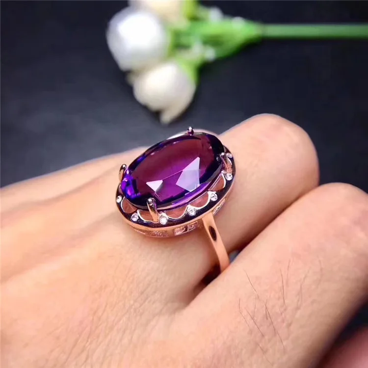 Wanglong 925 пробы Серебряное кольцо с большим драгоценным камнем Аметист стиль изменяемый Размер 12*16 мм для женщин Цвет ювелирные изделия