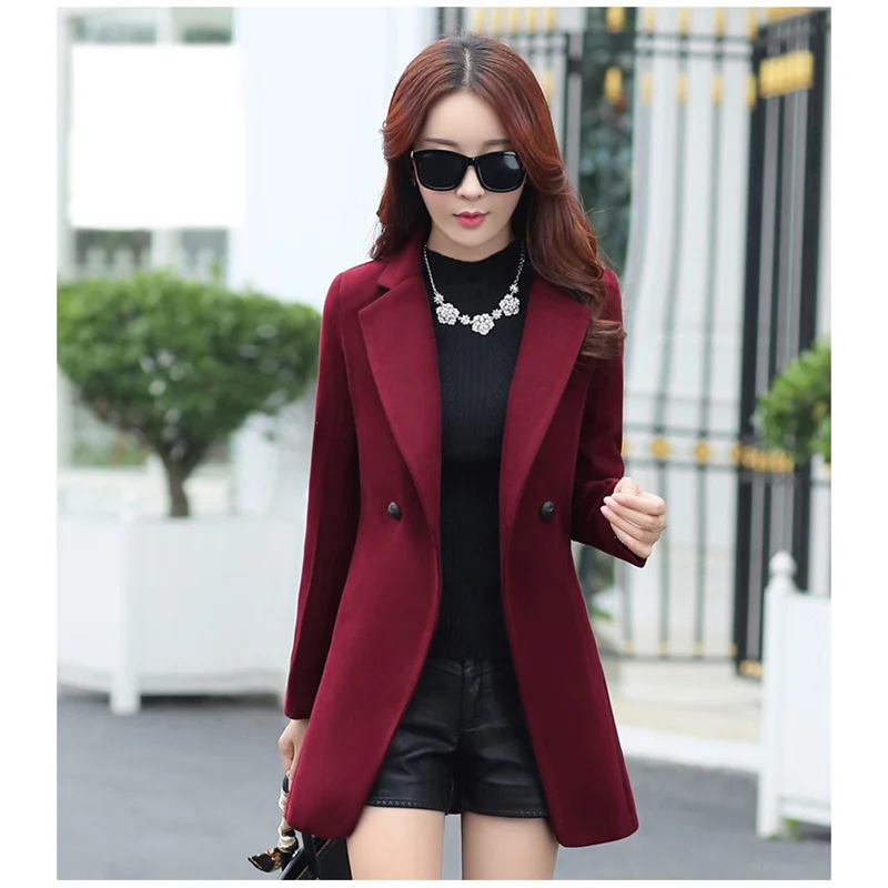 

Red Woolen Coat Women 2021 New Autumn Winter Plus Size Slim Tops Korean Black Wine Red Fashion Keep Warm Blends Jacket GH567