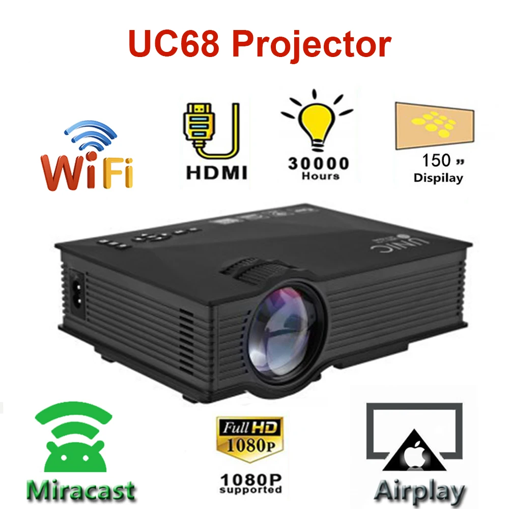 UNIC UC68 Mini Projector Multimedia Home Theatre 1800 lumens LED HD 1080p Better Than UC46 Support Miracast Airplay 