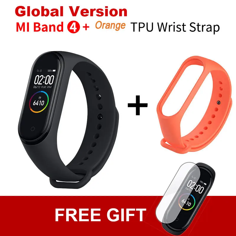 Add Orange TPU Strap Xiaomi mi Band 4 новейший mi band 4 Mp3 музыкальный цветной экран фитнес частота сердечных сокращений Bluetooth 5,0 умные часы - Цвет: Add Orange TPU Strap