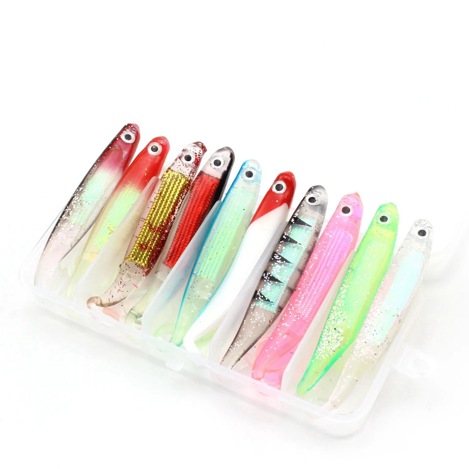 

10pieces Pesca Soft Fishing Lure Luminous Bait Set 10cm 4.7g Artificial Bait Fishing Tackle and Tackle Box Free shipping