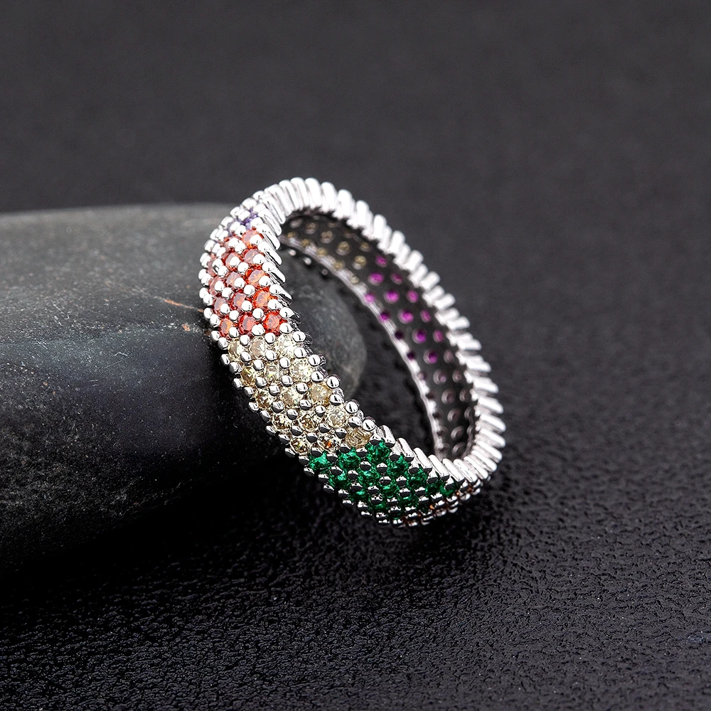 Лидер продаж Роскошные медные циркониевые Радуга кольца с настоящими