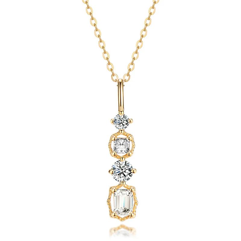 

Japanese Luxury Niche S925 Silver Plated 14k Gold Vertical Diamond Pendant Necklace Female Simple Diamond-studded Clavicle Chain