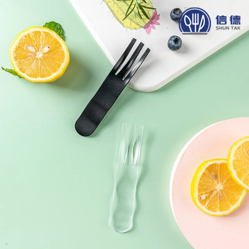 

Plastic Disposable Tableware Fork Cake Dessert Food Fruit Fork Black Transparent Pastry Tableware Birthday Party Supplies