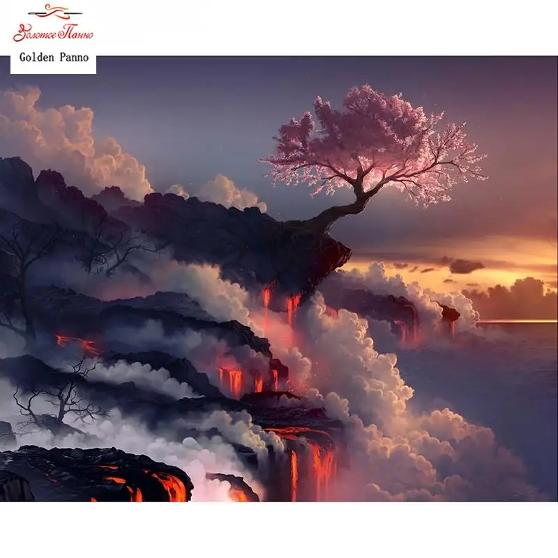 2020 volcano tree 5d diy diamond embroidery scenery diamond painting Cross Stitch full Square Rhinestone mosaic decoration