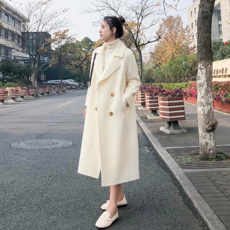 Vintage Sweet Female Overcoat Cashmere Coats Womens Loose Windbreakers Korean Autumn Trench Long White Coat For Women | Женская одежда