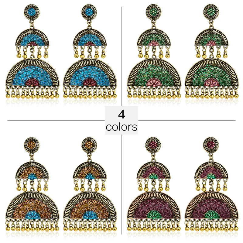 Женские сережки подвески SHUANGR разноцветные в стиле индийская Jhumka Jhumki из Дубая