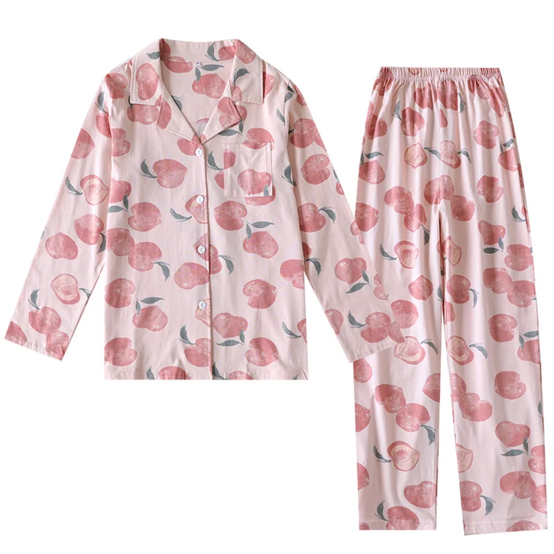 

Pajamas Female Spring and Autumn Cotton Long-Sleeved Clothing Korean Style Sweet Oversized Knit All Cotton Cartoon Two-Piece