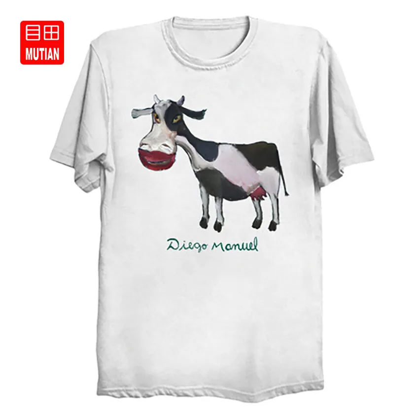 Маленькая корова 5 Футболка поп сюрреалистический арт питье скотный двор