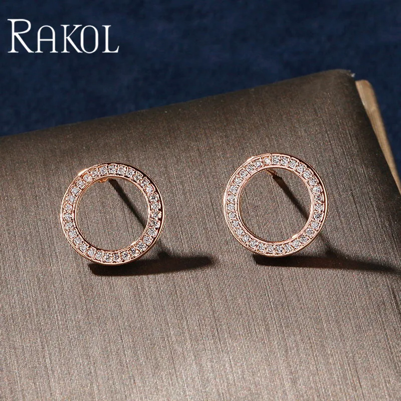 Rose Gold Earrings RAKOL мода классический кубический цирконий ожерелье Подвески Серьги Комплекты украшений для женщин платье аксессуары юбилей подарок RS2067 - Окраска металла: Rose Gold Earrings