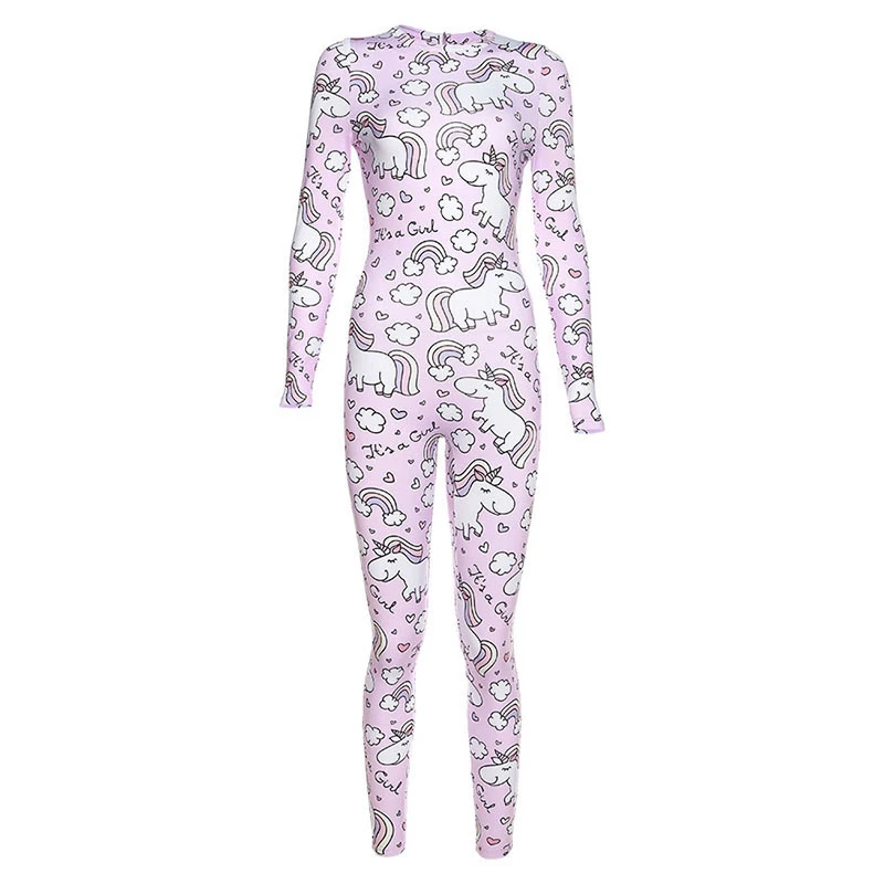 

Rainbow Unicorn Fitness Sporting Long Sleeve One Piece Jumpsuit