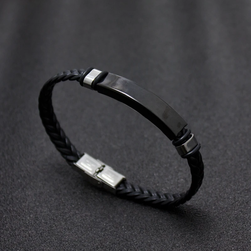 Панк Braclets очарование черный человек браслеты с плетеной кожей из нержавеющей