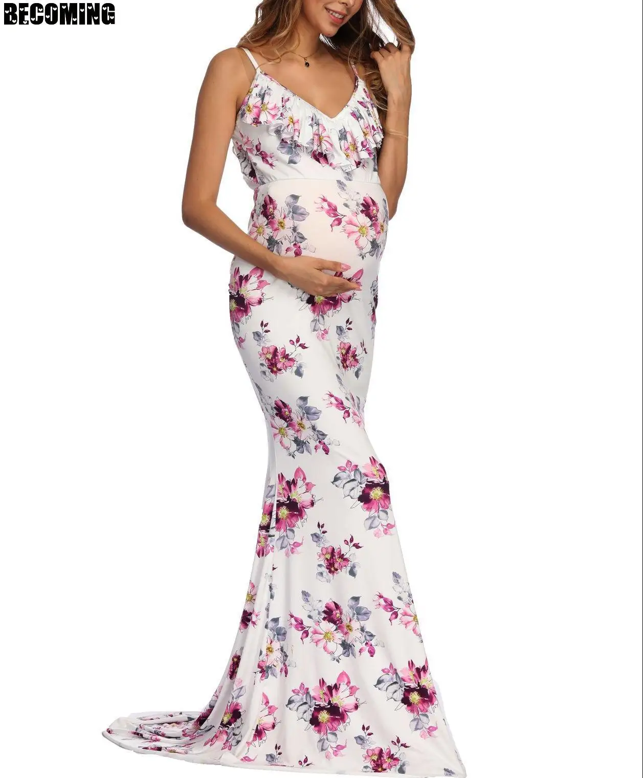 Платье для беременных без рукавов с V-образным вырезом и оборками | Мать ребенок