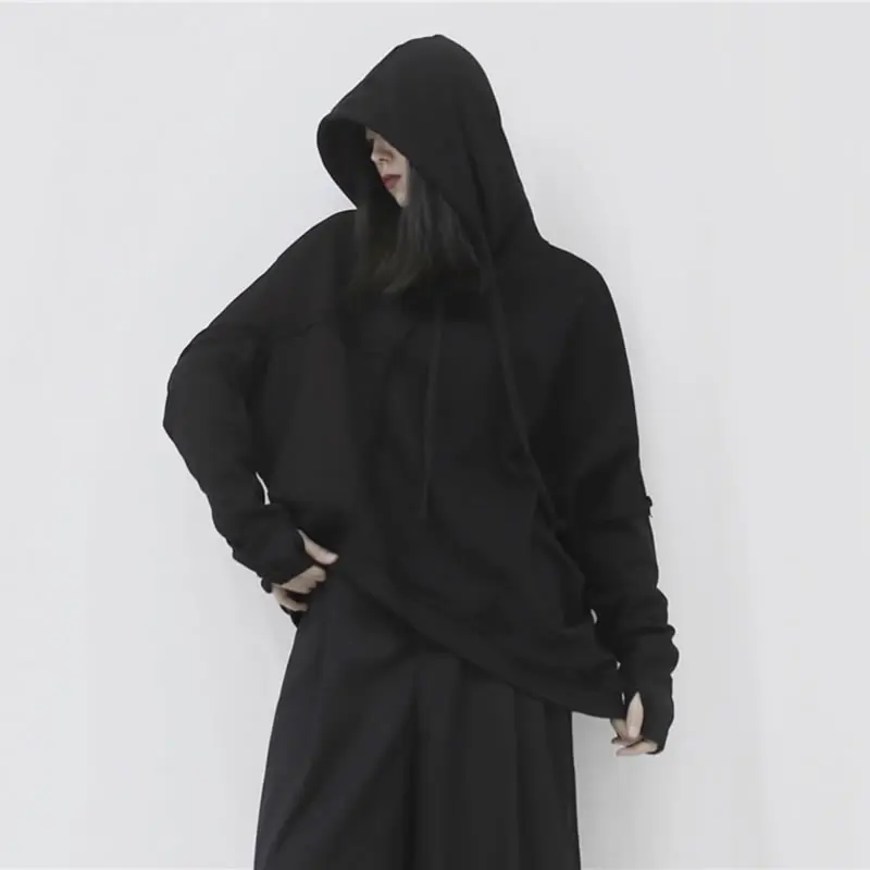 Свитер на шнурке XITAO черный с ассиметричным плиссированным рукавом 2019|Женские