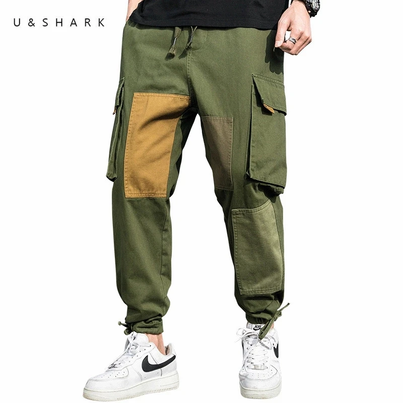 

U&SHARK 2020 Patch Design Streetwear Fashion Men Cargo Pants Multi Pockets Big Baggy Trousers Male Summer Autumn Hip Hop Pants