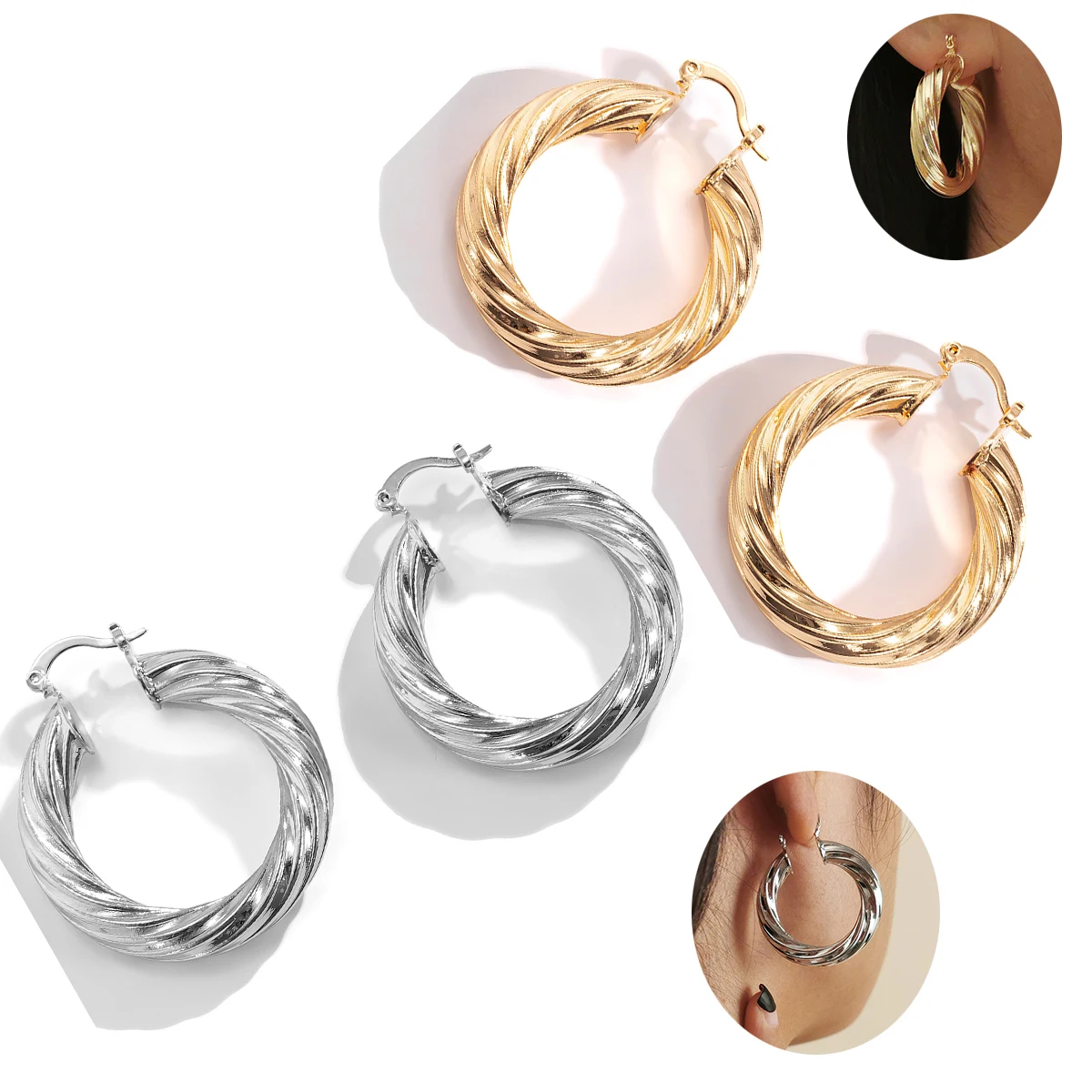 Trend Earrings For Women 2021 Fashion Vintage Piercing Hanging  Earring For Girl Simple Spiral Hoop Earrings Jewelry Accessories