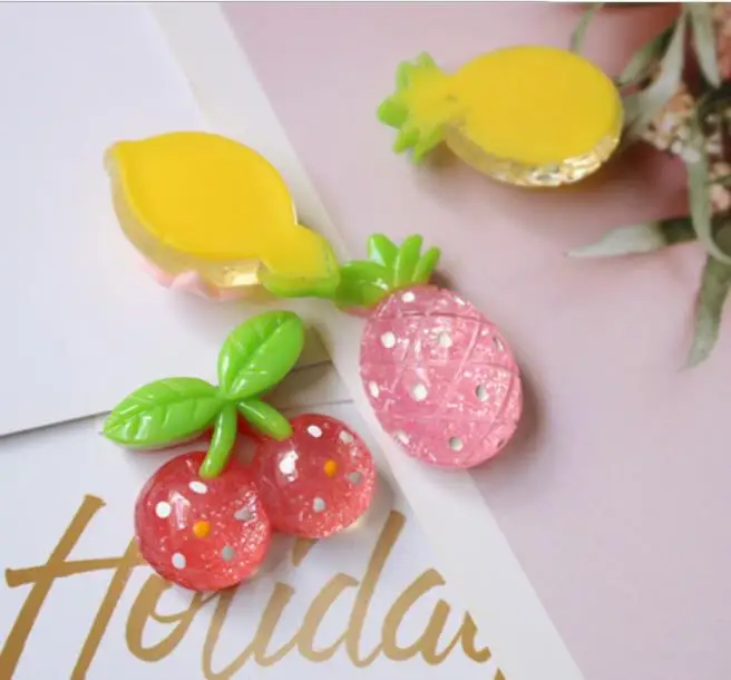 Каваи блеск Фрукты Вишня ананас киви Банан Смола миниатюрный плоский Кабошон DIY
