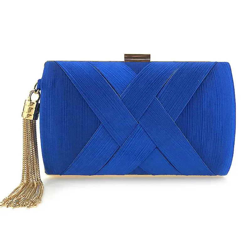 

Women Evening Clutch Elegant Handbag Metal Tassel Detachable Chain Interlace Cross Straps Classical Style Shoulder Bag