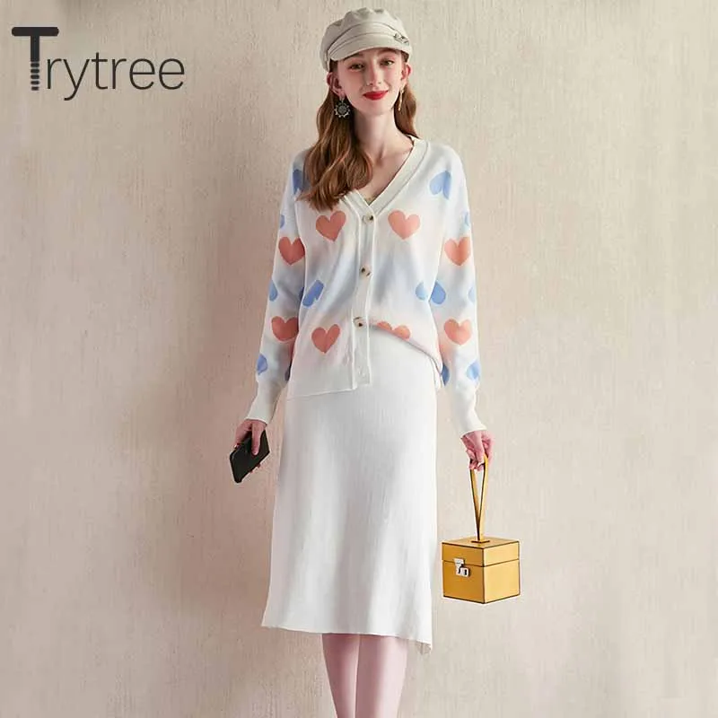 Trytree осенний зимний комплект из двух предметов вязаный Повседневный однобортный