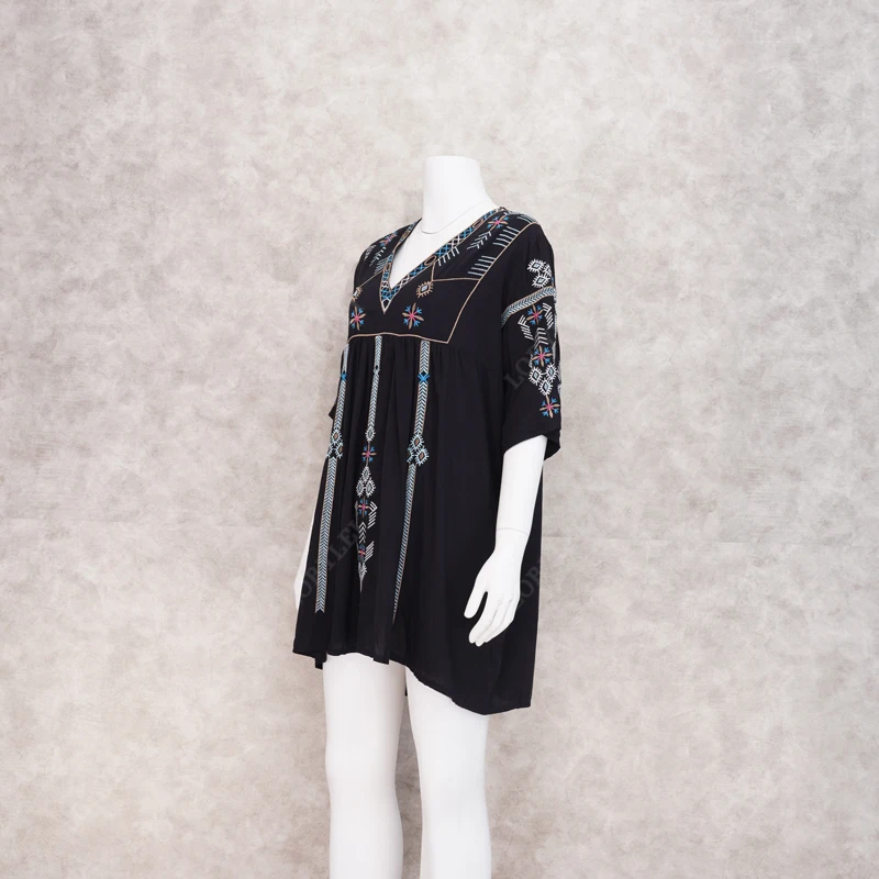 2020 черная богемная летняя пляжная одежда с вышивкой хлопковая туника женское
