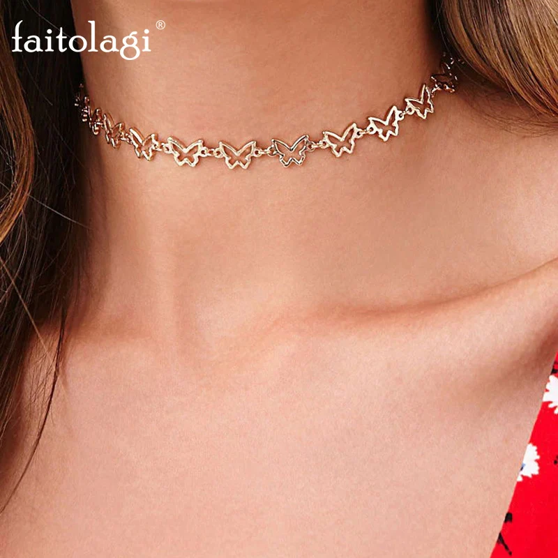 

Boho Butterfly Pendant Necklaces For Women Elegant Choker Chain Necklace Gold Sliver Color Hollow Butterfly Girls Jewelry Gift