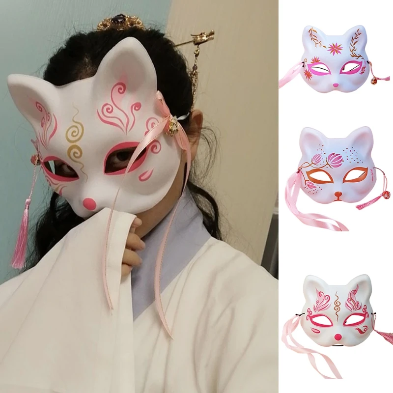 Маска Y1UE на половину лица с изображением кошек японские маски Кабуки кицунэ для