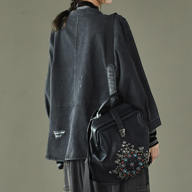 Куртка Max LuLu женская джинсовая в стиле панк модная Дизайнерская верхняя одежда из