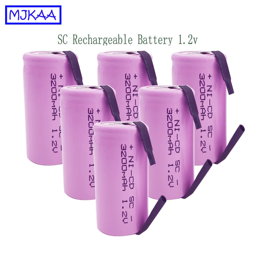 Перезаряжаемая батарея MJKAA 12 шт. SC 1 2 в Ni CD Sub C 3200 мАч со сварочными вкладками для