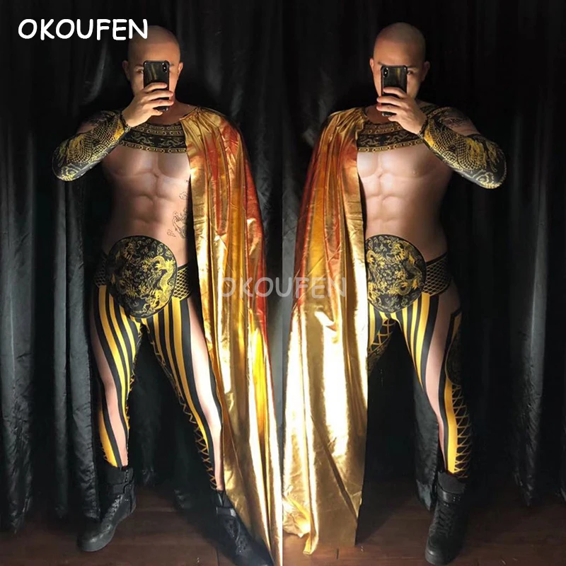 Комбинезоны в китайском стиле с 3d-рисунком под золото костюм для ночного клуба