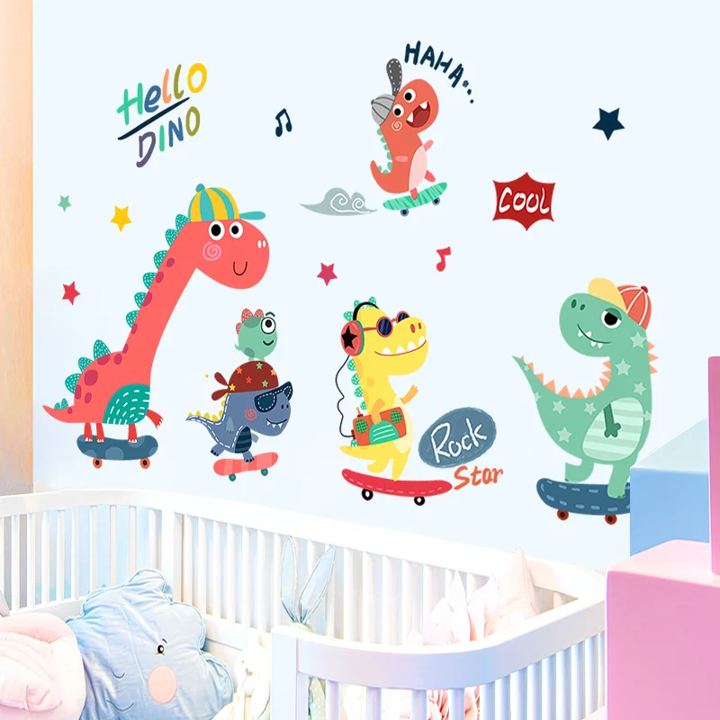 

Children's Room Wall Decoration Wallpaper Boy's Room Kindergarten Wall Stickers Cartoon Dinosaur Stickers Home Decoration