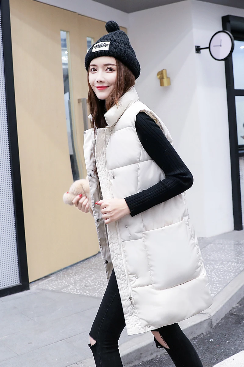 

ALMUERK Autumn Winter Cotton Vest Women Ladies Casual Waistcoat Female Sleeveless Long Vest Jacket Slim Fit Warm Simple Coat