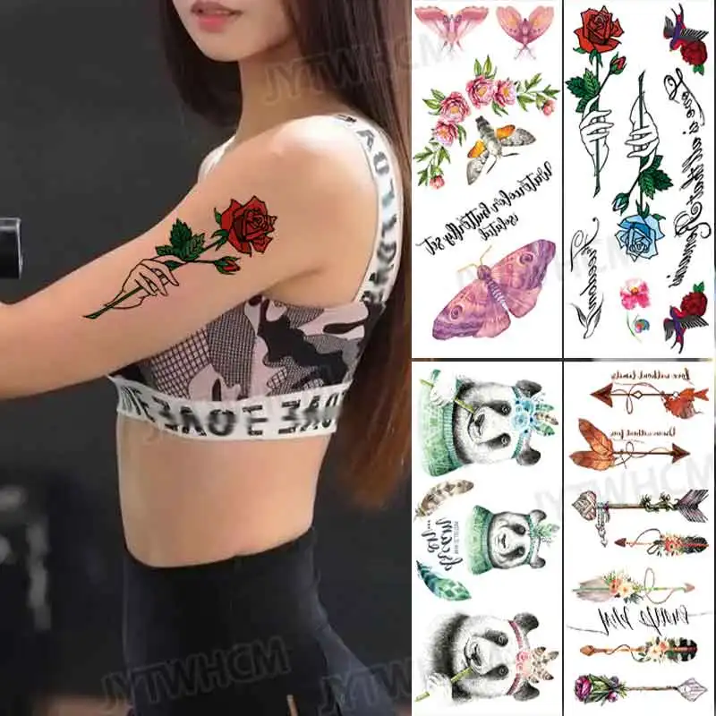 

Временные тату-наклейки с розами, Переводные татуировки на боди-арт на руку, модные цветы, искусственные татуировки, наклейка на спину для ж...