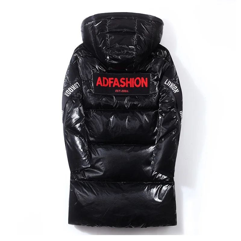 Winter down jacket hooded man mid-long handsome popular logo trend fashion coat for men warm and comfortable down jacket