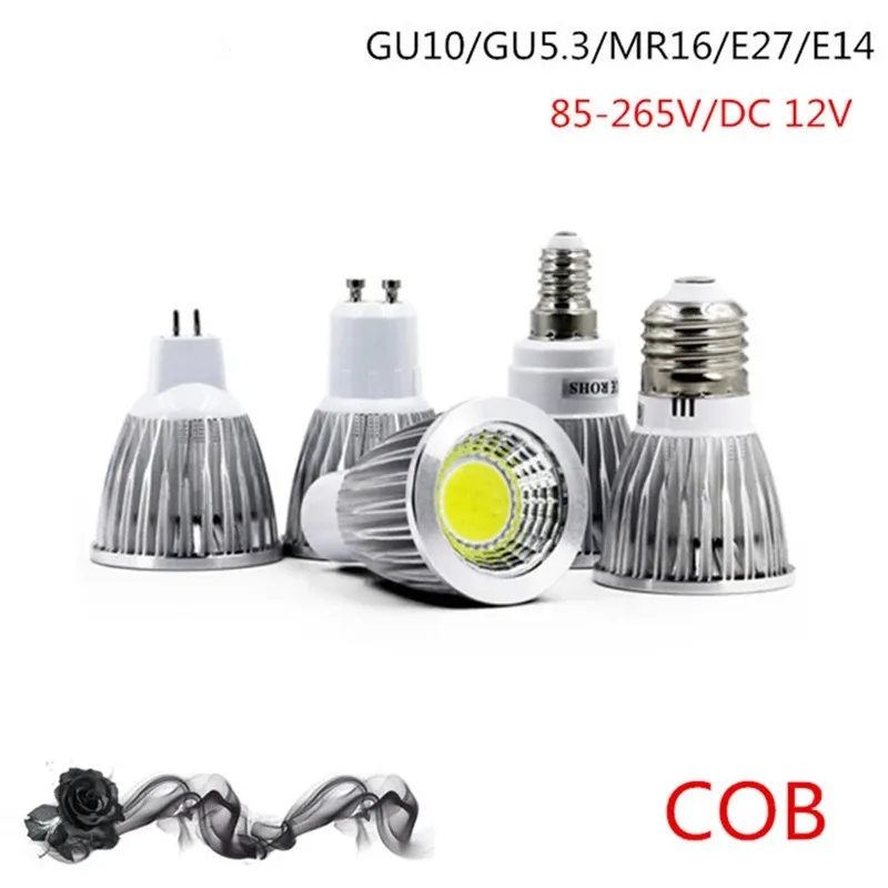 

10pcs COB led spotlight 6W 9W 12W led lamp GU10/GU5.3/E27/E14 85-265V MR16 12V Cob led bulb warm/cold/pure white bulb led light