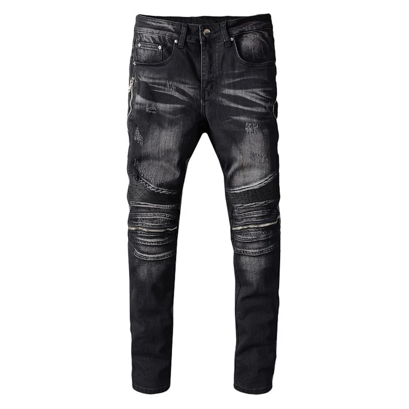 

Мужские байкерские джинсы Gzdeerax в стиле пэчворк, облегающие черные Стрейчевые джинсы на молнии, большие размеры 40