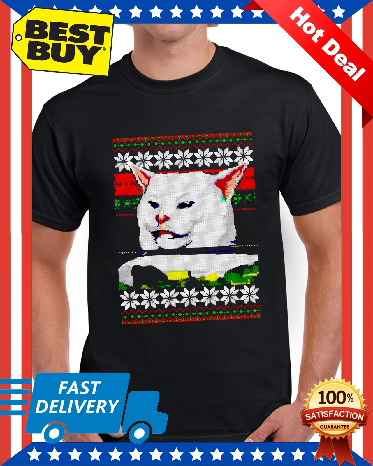 Женский Рождественский свитер с изображением неприглядного кота дизайнерская