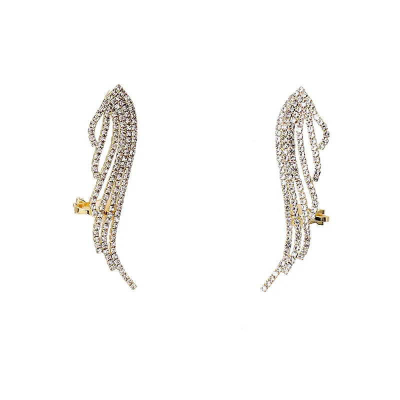 

Fashion Luxury Wings Ear Bone Clip Earrings Female Wholesale Rhinestone Temperament Shiny Irregular Earring Party Wedding Gift