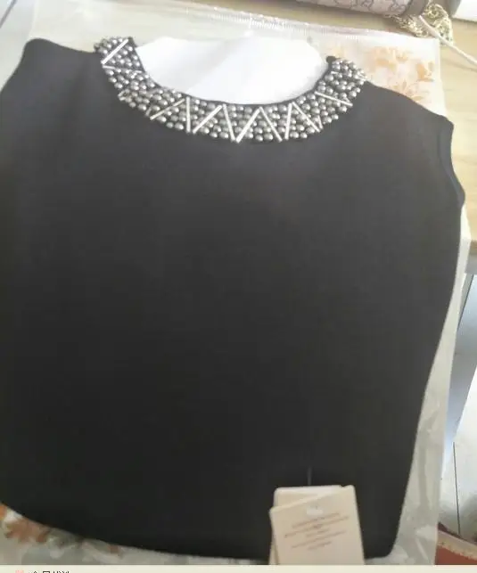 

2020 Spring New Heavy Beading Dress Slim Package Hip Stand Collar Sleeveless vest Knit bottoming dress