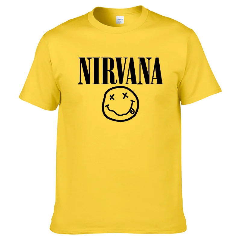 Nirvana хип-хоп Мужская футболка Летняя рок-группа Харадзюку Футболка с принтом хлопок Удобная уличная одежда Свободный Топ с круглым вырезом