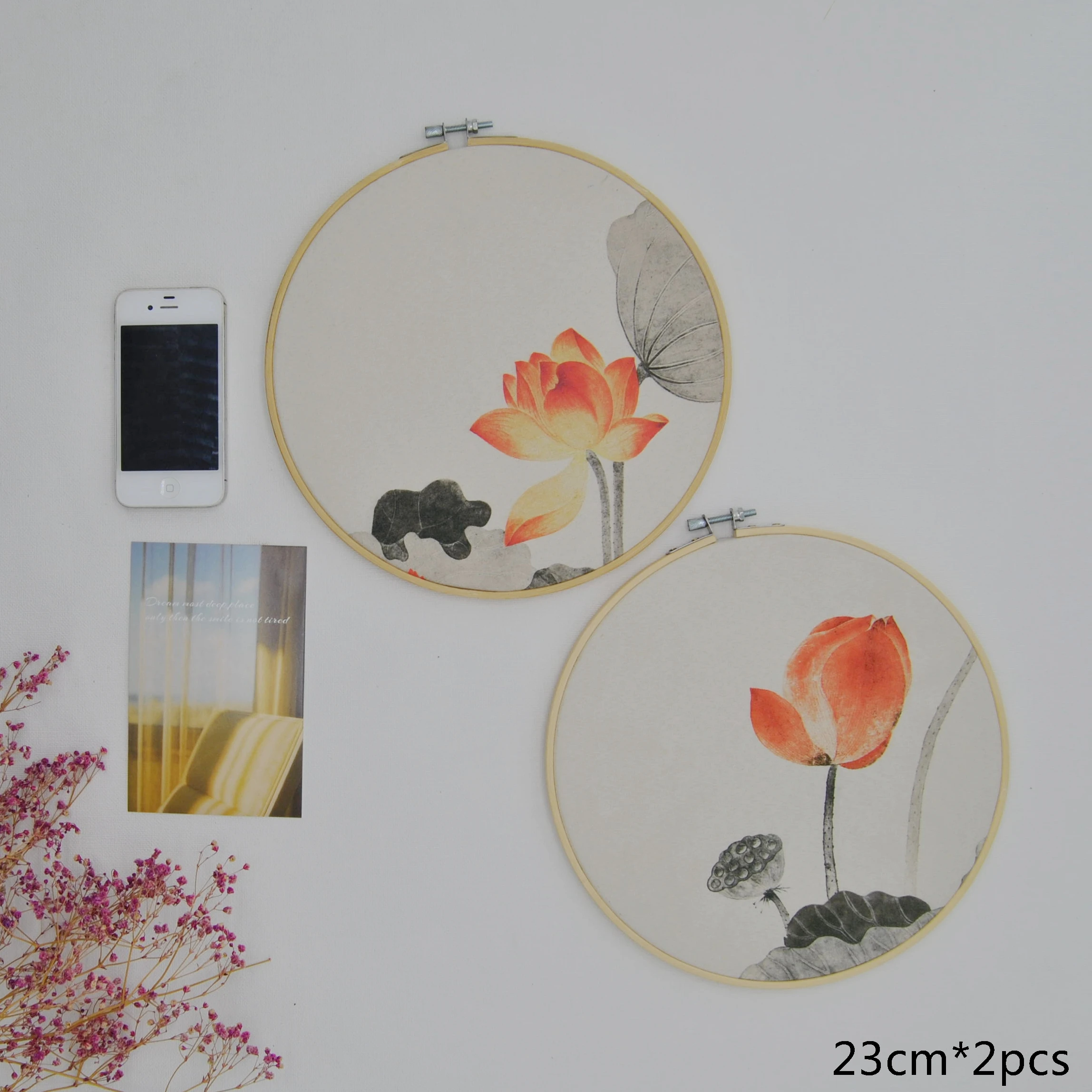 

(2pcs/set) original design Nature Bamboo round fabric wall decorations Child's room decor LotusinAutumn velet printing No.XT23-6