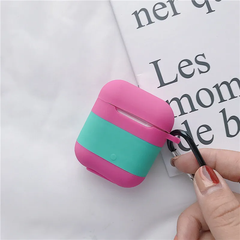 Rose Red+Green Чехол для AirPods с милым рисунком лимонного чая Vitasoy Milk силиконовый защитный чехол для наушников Airpods 2 с крюком аксессуары для AirPods - Цвет: Rose Red+Green