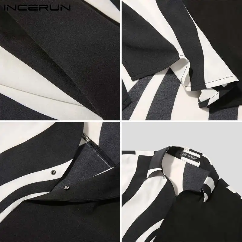 

2021 Men Shirt Striped Patchwork Turn Down Collar Long Sleeve Personality Men Clothing Streetwear Fashion Casual Camisas INCERUN