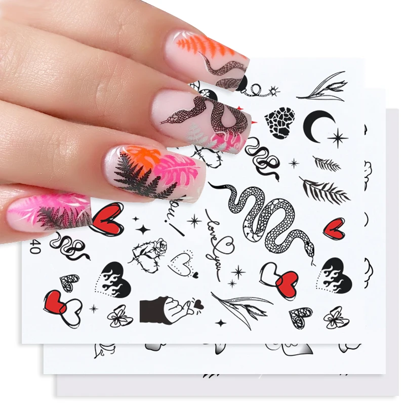 1 лист наклеек для ногтей с изображением фруктов цветов Листьев линий полосок