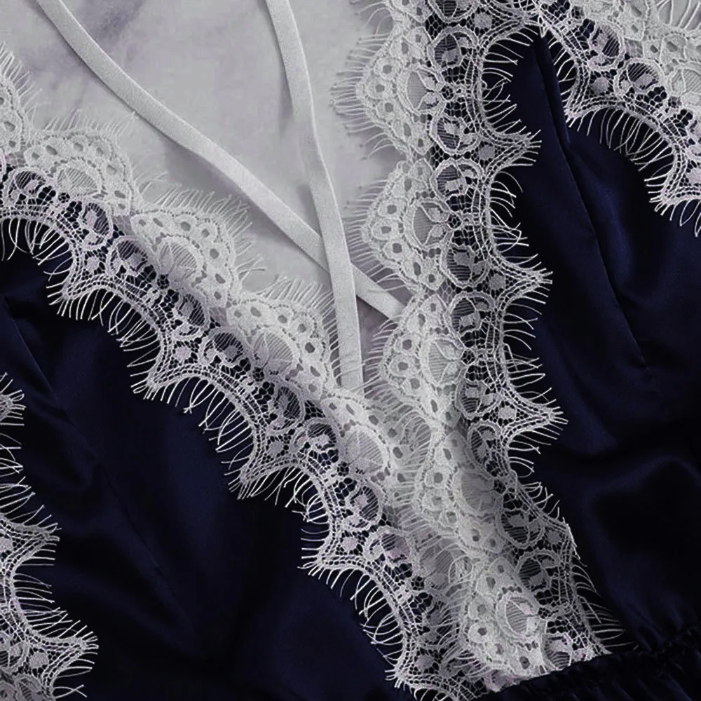 New Fashion Sissy Bodysuits Women Sexy Lingerie Girl V-neck Lace Splice Bodysuit Sleepwear Solid Color Seamless Teddies Latex |