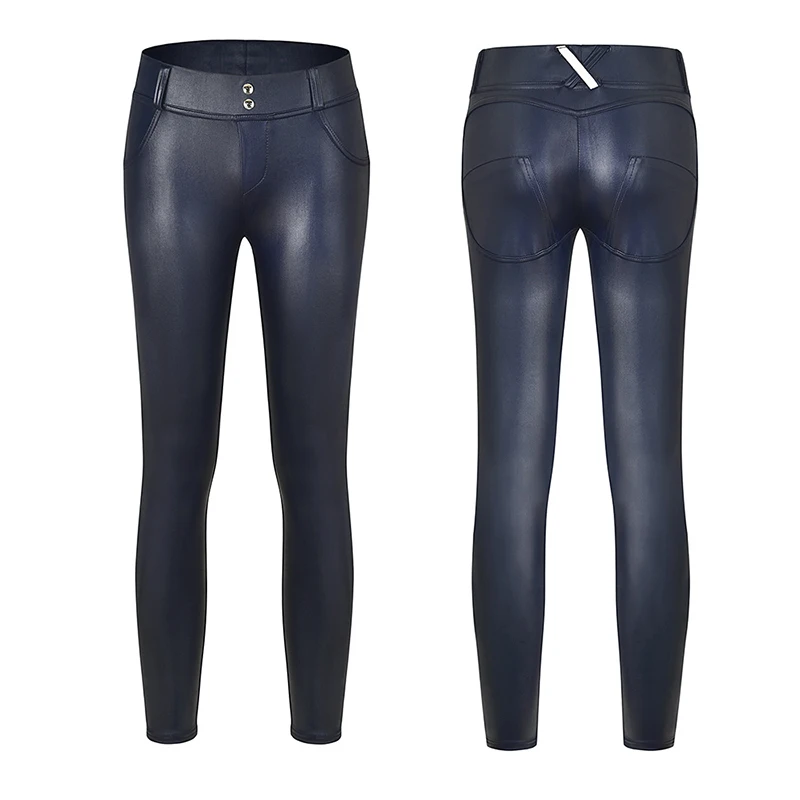 Сексуальные женские леггинсы со средним обхватом талии из искусственной кожи с