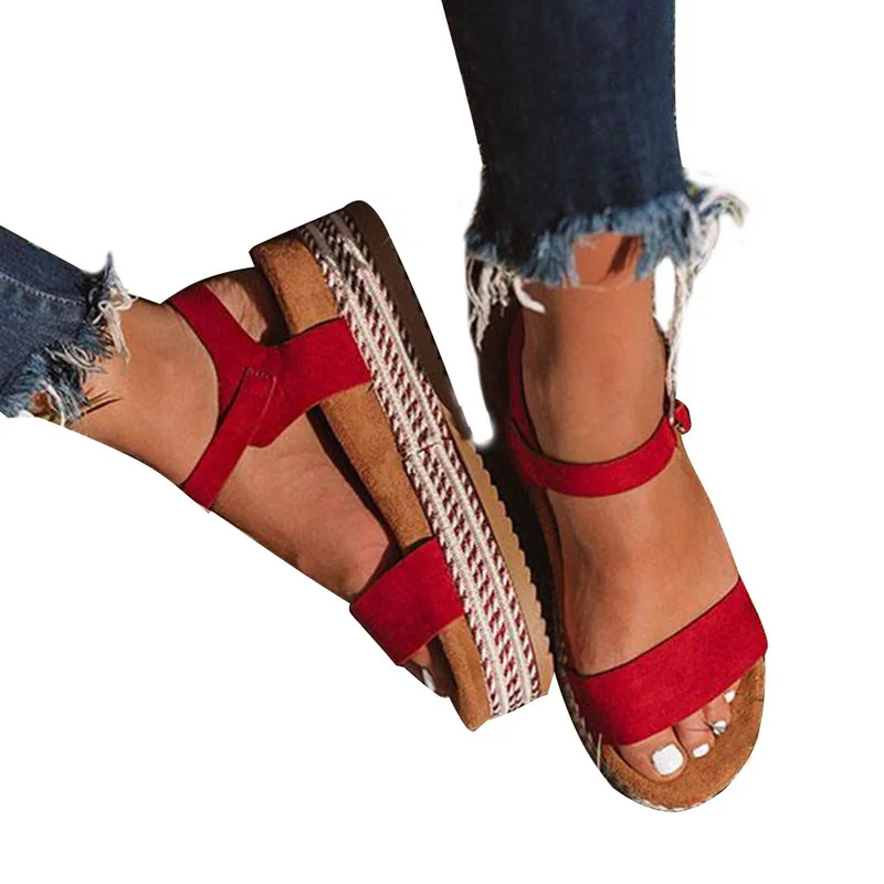 2020 женские босоножки на высокой танкетке с пробковой подошвой Летние